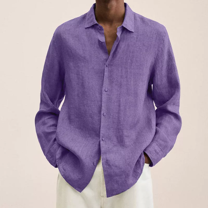 Victoric | Men’s Linen Shirt with Rolled Collar in Casual Beach Style