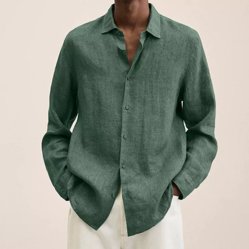Victoric | Men’s Linen Shirt with Rolled Collar in Casual Beach Style