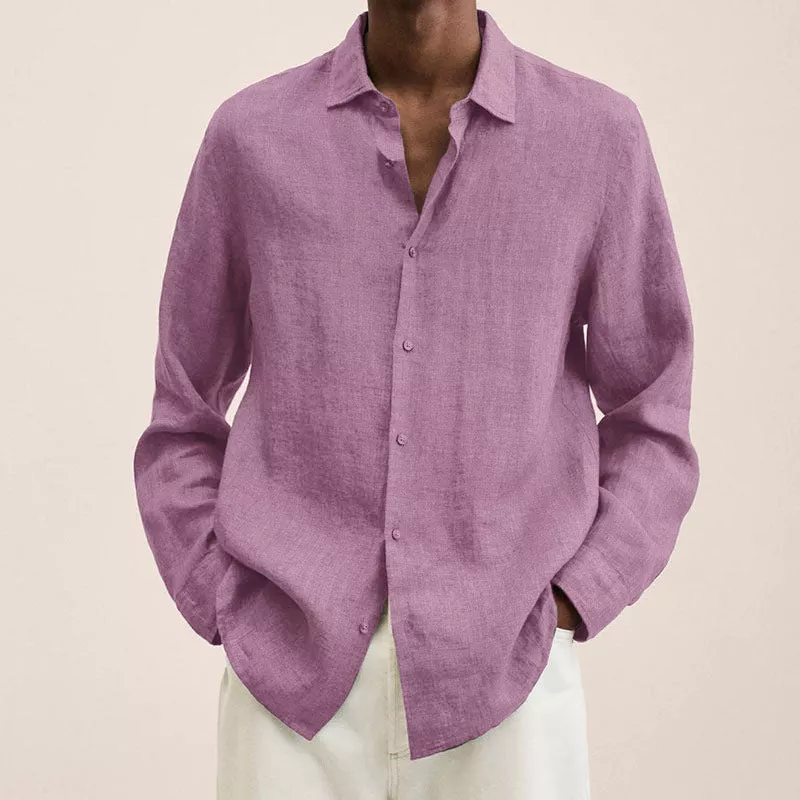 Victoric | Men’s Linen Shirt with Rolled Collar in Casual Beach Style