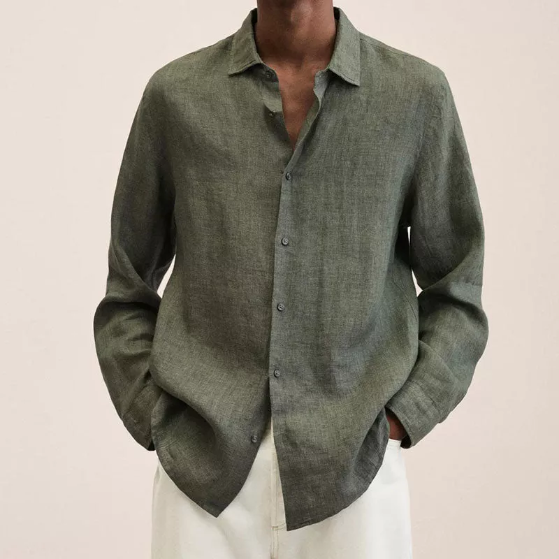Victoric | Men’s Linen Shirt with Rolled Collar in Casual Beach Style