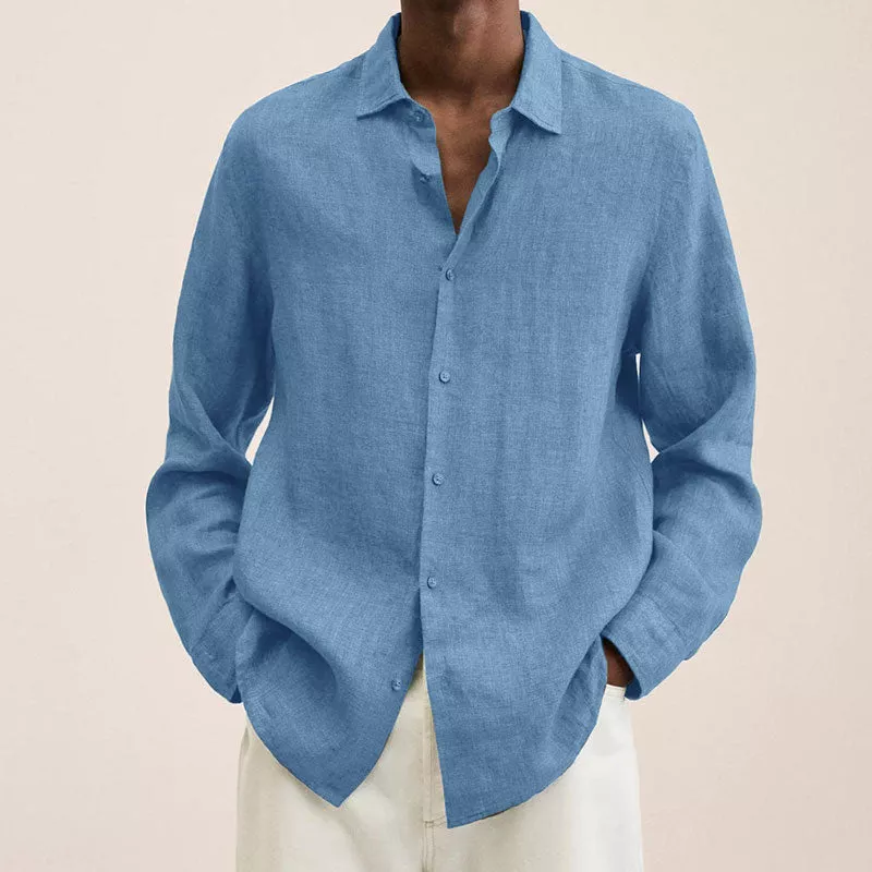 Victoric | Men’s Linen Shirt with Rolled Collar in Casual Beach Style