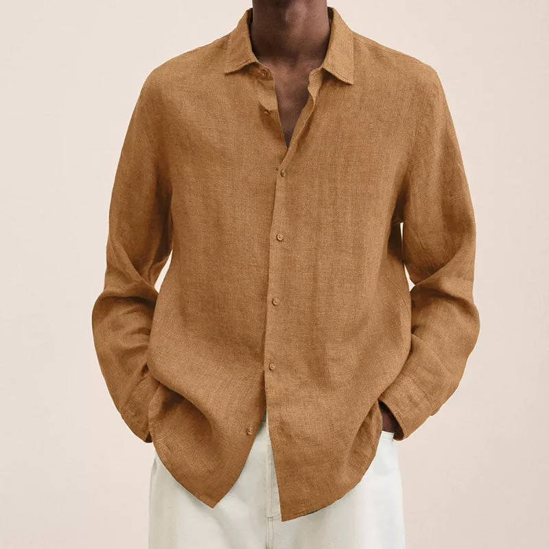 Victoric | Men’s Linen Shirt with Rolled Collar in Casual Beach Style