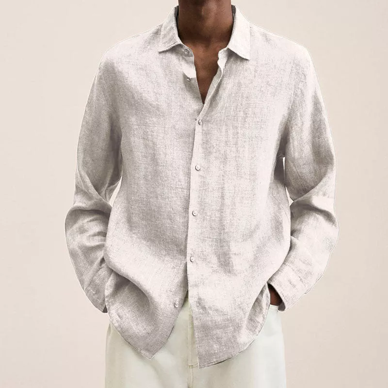 Victoric | Men’s Linen Shirt with Rolled Collar in Casual Beach Style